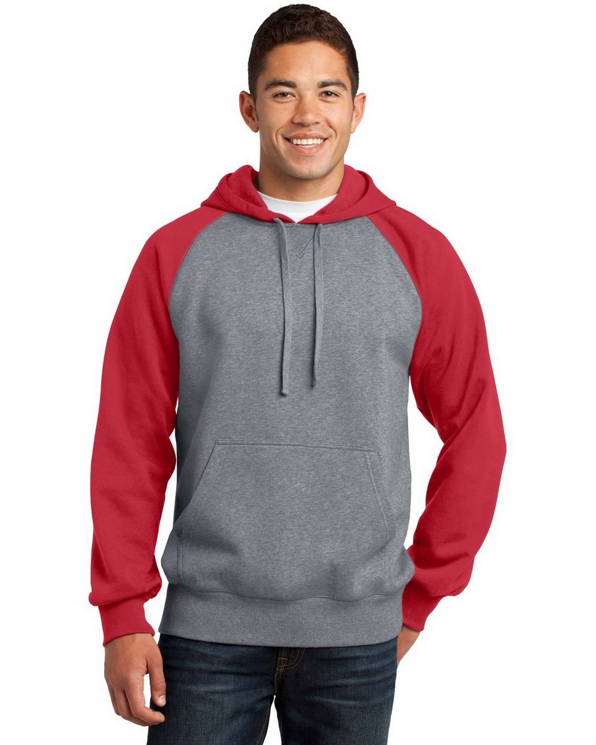 ST267 Sport-Tek Raglan Colorblock Pullover Hooded Sweatshirt.