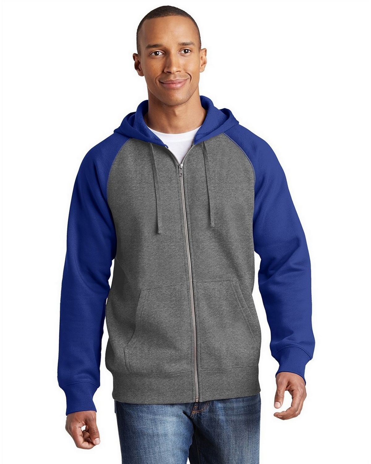 ST269 Sport-Tek Raglan Colorblock Full-Zip Hooded Fleece Jacket. Zoom Image
