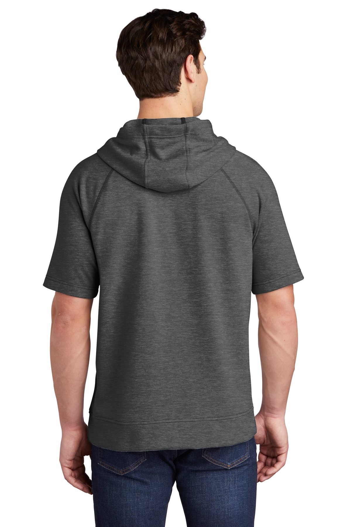 ST297 Sport-Tek PosiCharge Tri-Blend Wicking Fleece Short Sleeve Hooded Pullover - Back Image