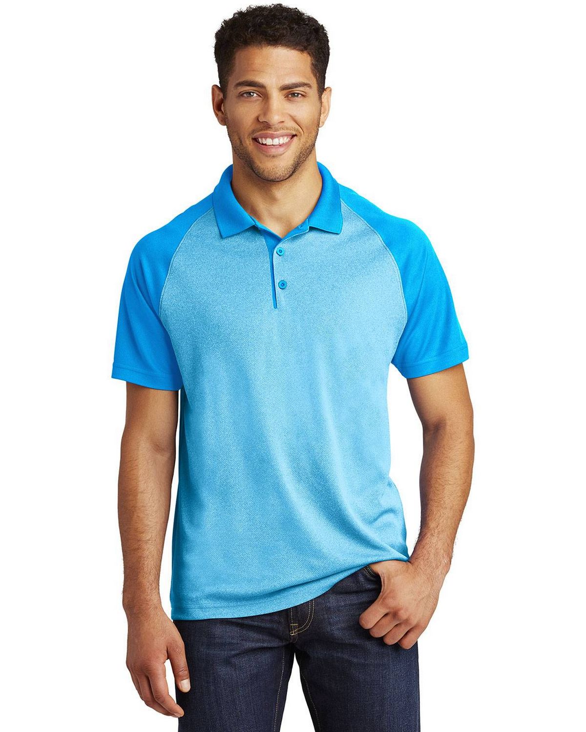 ST641 Sport-Tek PosiCharge RacerMesh Raglan Heather Block Polo.