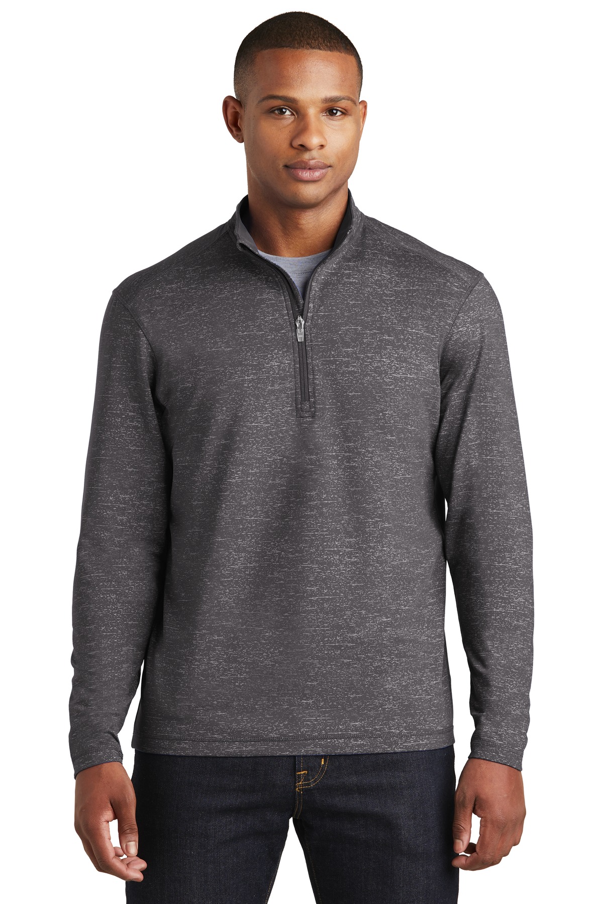 ST855 Sport-Tek Sport-Wick Stretch Reflective Heather 1/2-Zip Pullover
