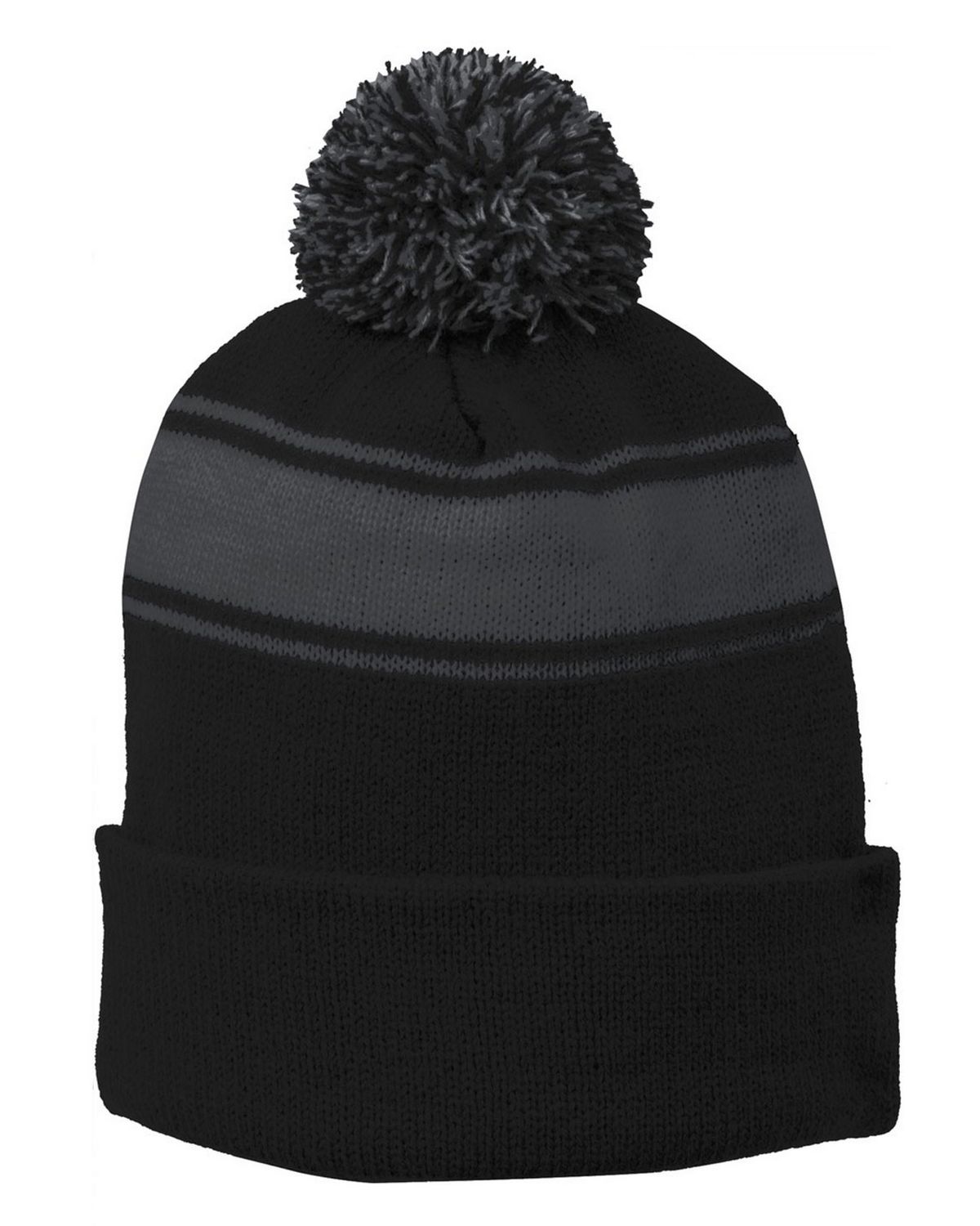 STC28 Sport-Tek Stripe Pom Pom Beanie.