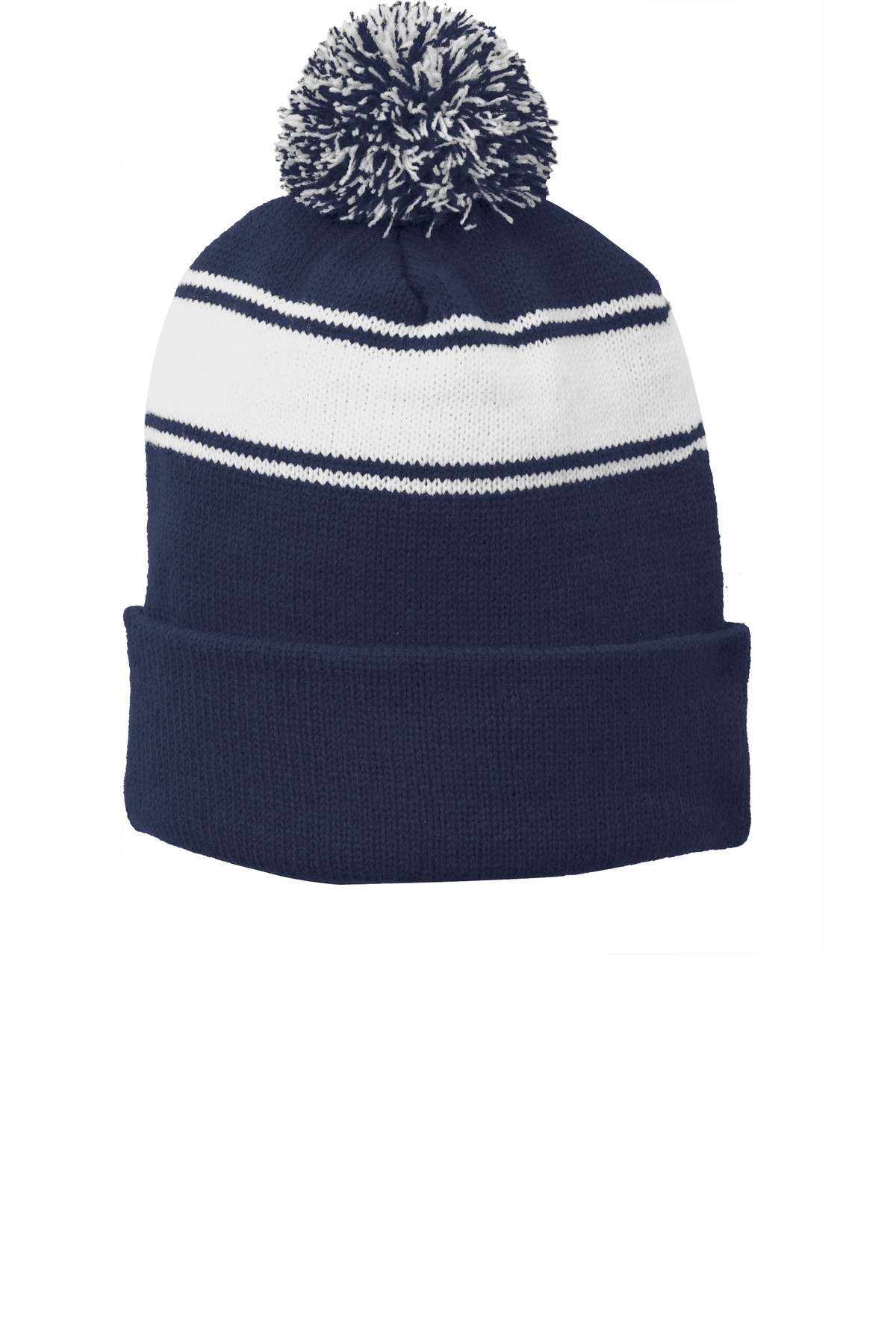 STC28 Sport-Tek Stripe Pom Pom Beanie.