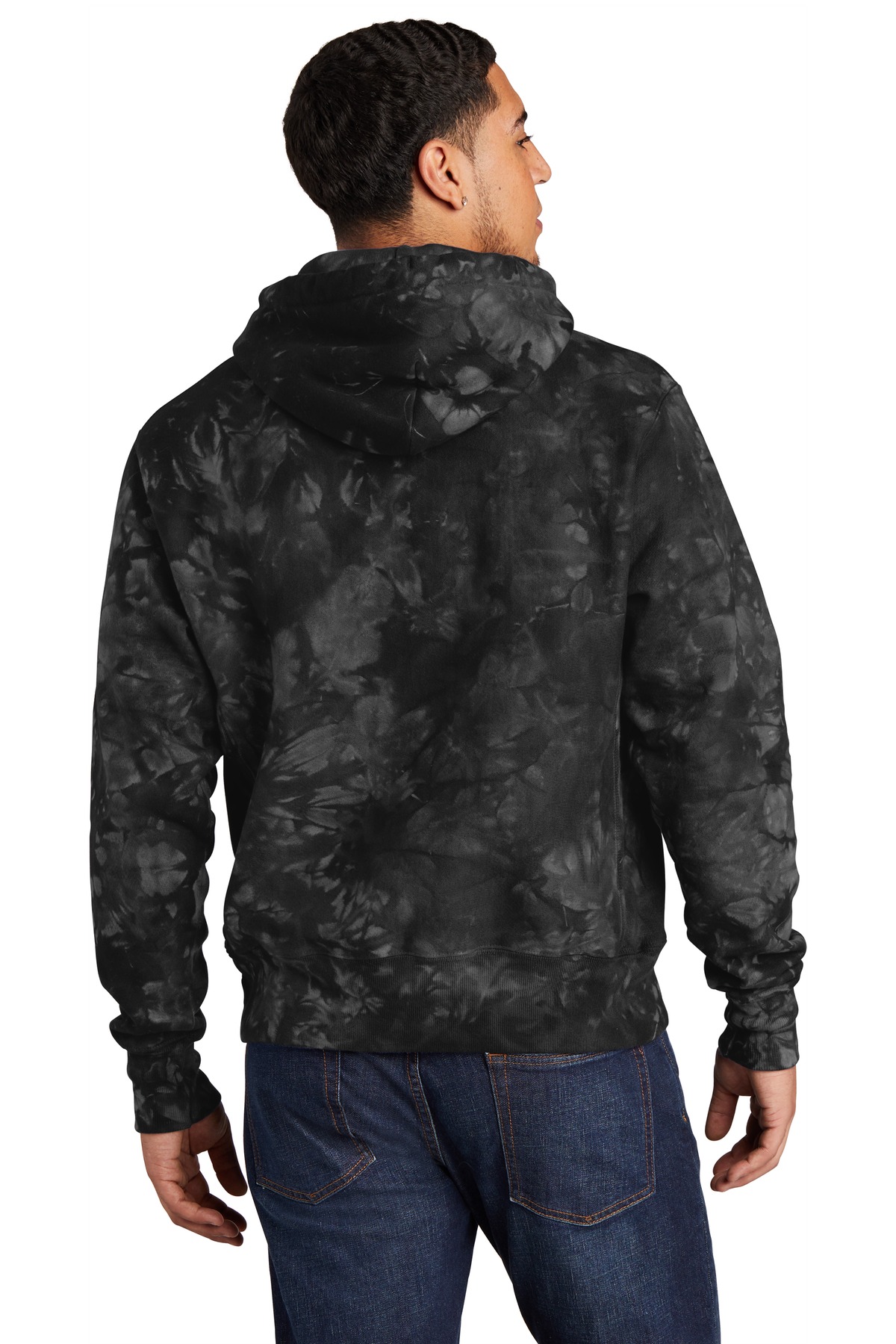 TDS101 Champion Reverse Weave Scrunch-Dye Tie-Dye Hooded Sweatshirt. - Back Image