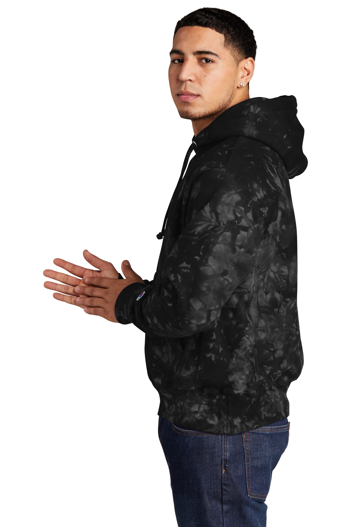 TDS101 Champion Reverse Weave Scrunch-Dye Tie-Dye Hooded Sweatshirt. - Siide Image