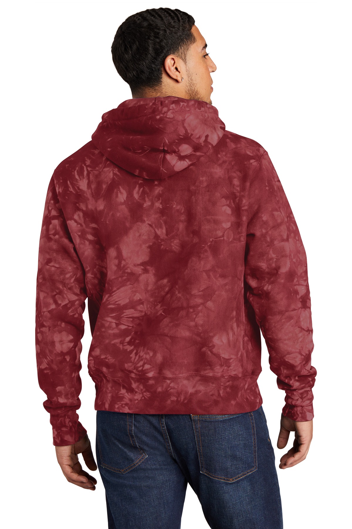 TDS101 Champion Reverse Weave Scrunch-Dye Tie-Dye Hooded Sweatshirt. - Back Image