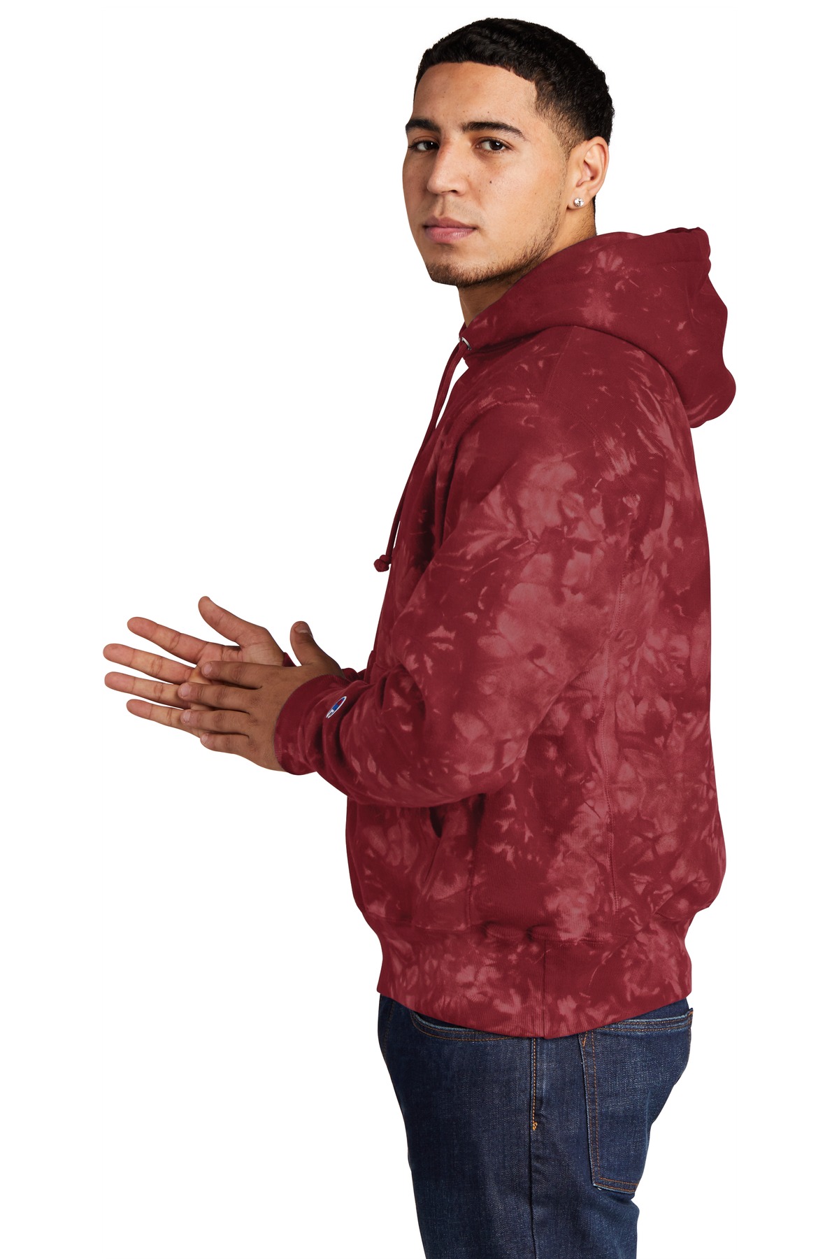 TDS101 Champion Reverse Weave Scrunch-Dye Tie-Dye Hooded Sweatshirt. - Siide Image