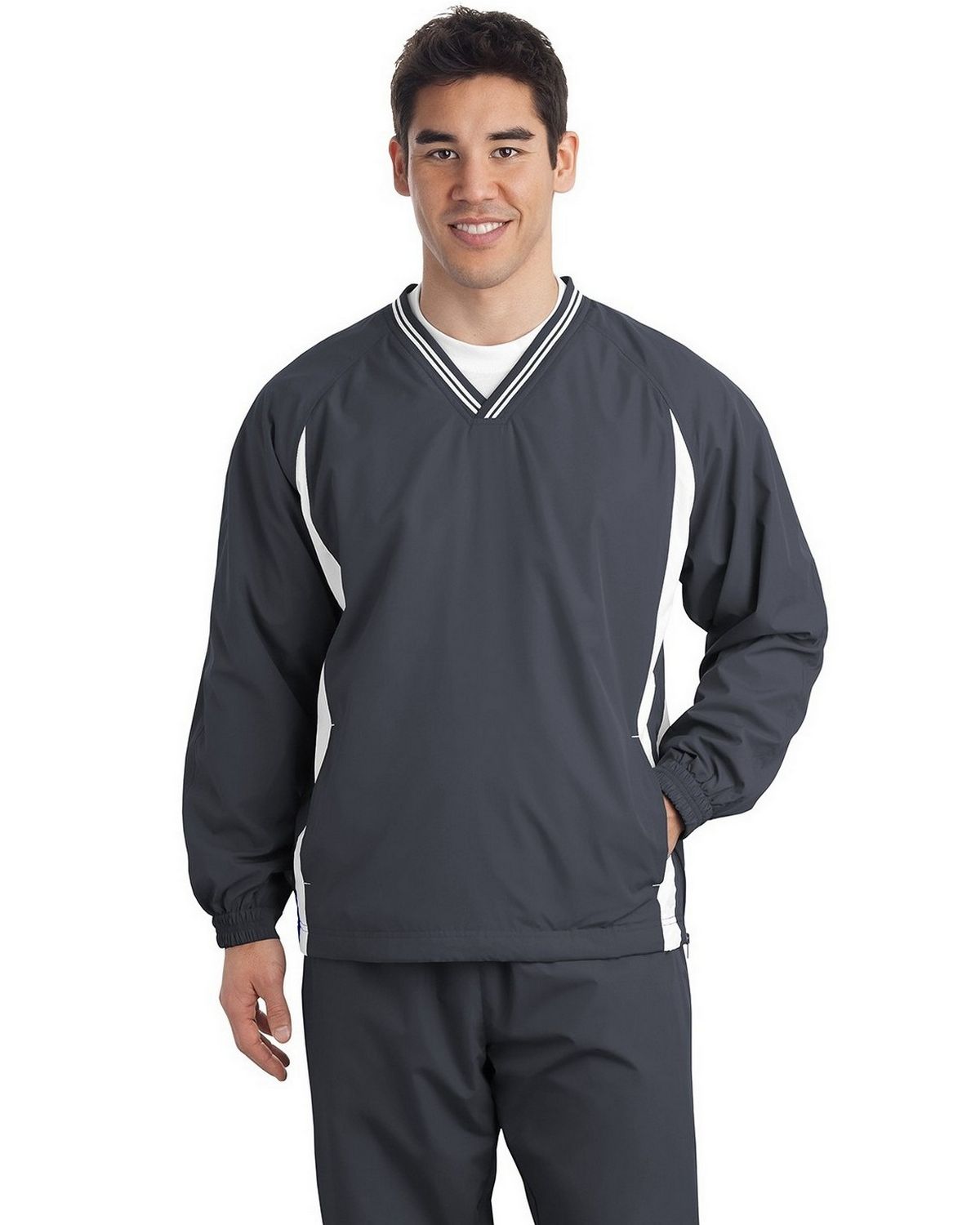 TJST62 Sport-Tek Tall Tipped V-Neck Raglan Wind Shirt.