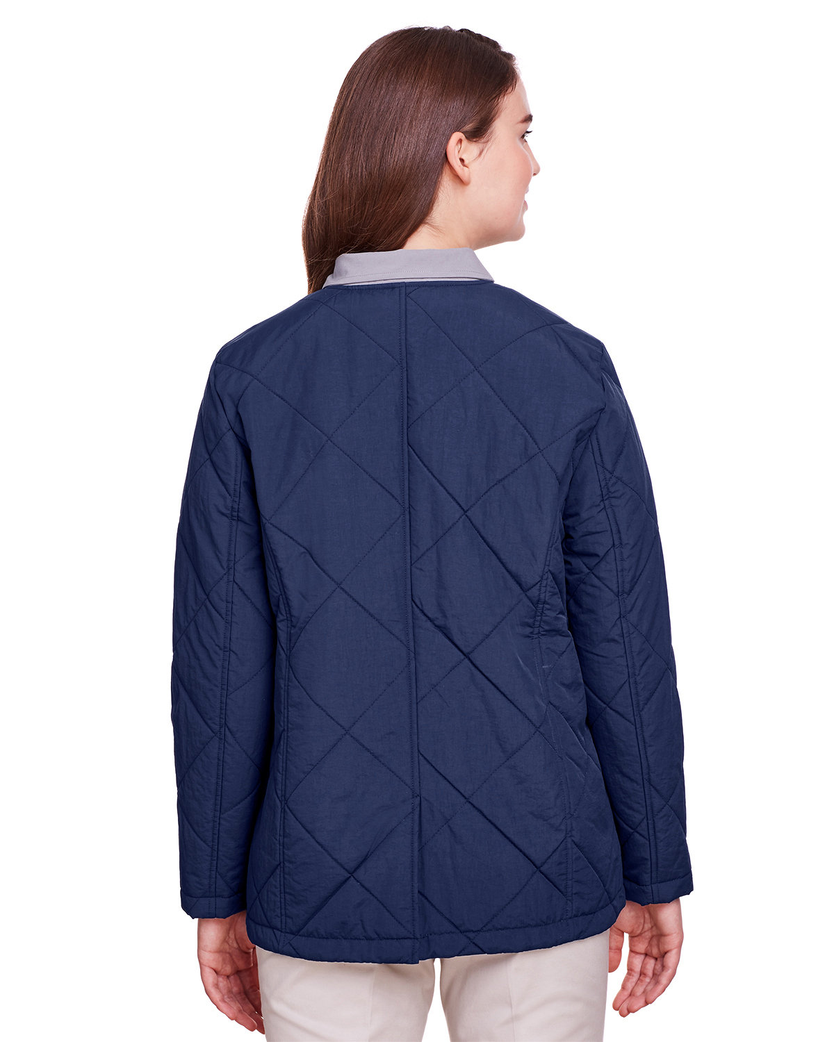 UC708W UltraClub Womens Dawson Quilted Hacking Jacket - Back Image
