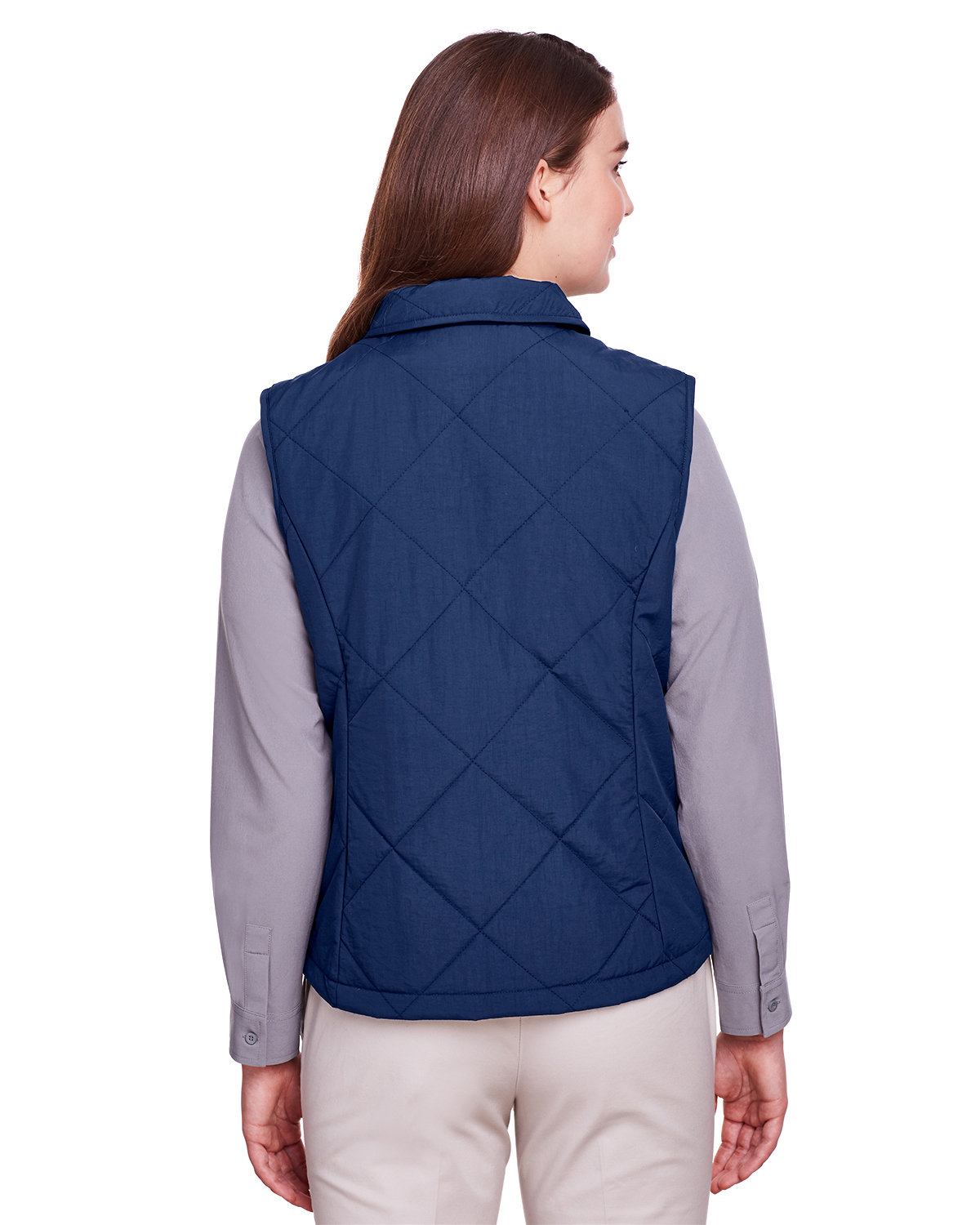 UC709W UltraClub Womens Dawson Quilted Hacking Vest - Back Image