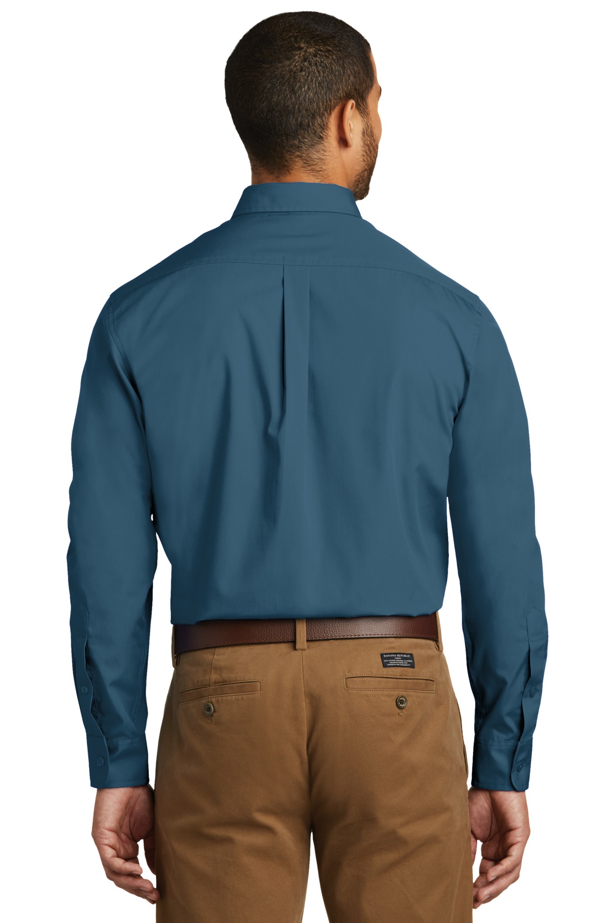 W100 Port Authority Long Sleeve Carefree Poplin Shirt - Back Image
