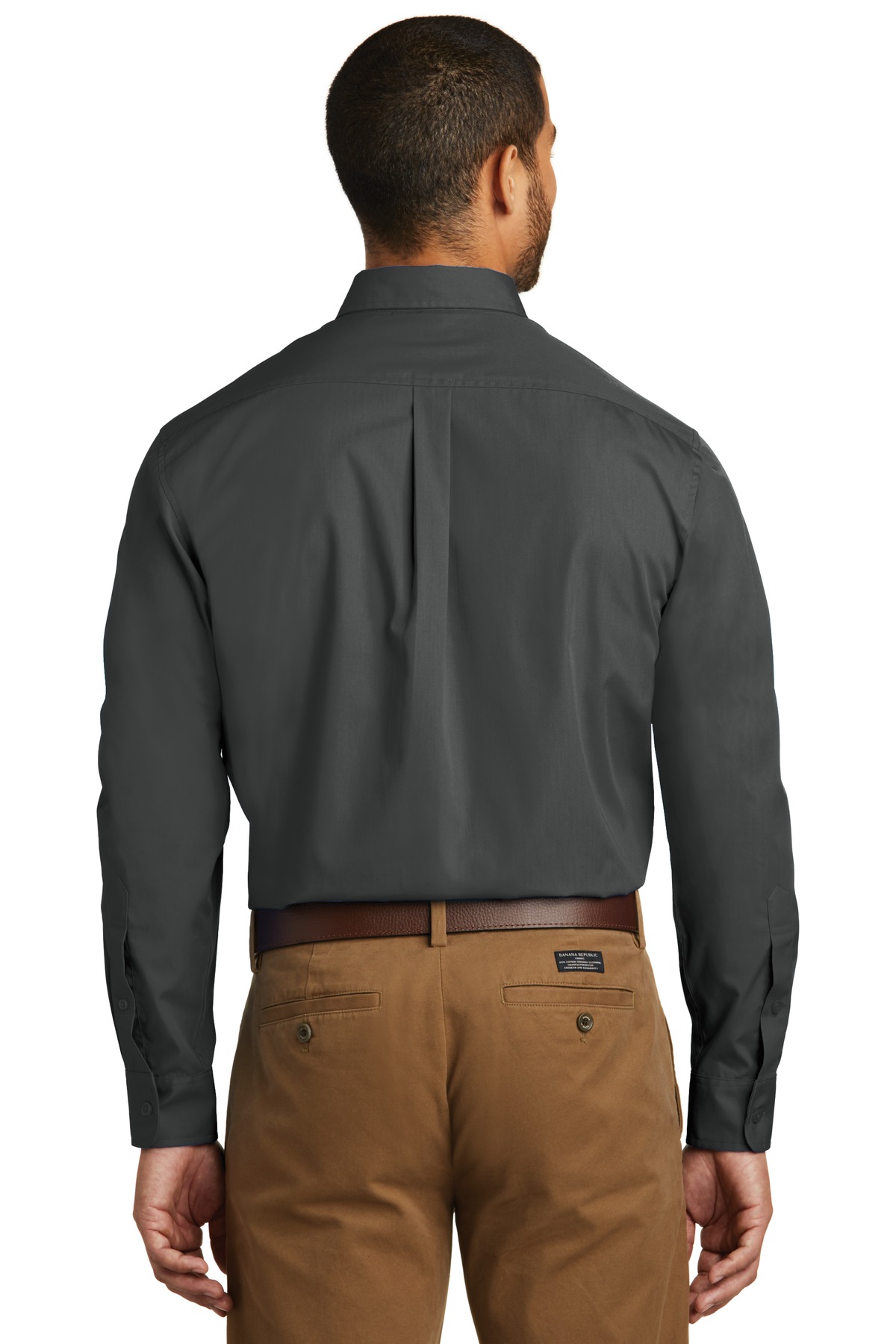 W100 Port Authority Long Sleeve Carefree Poplin Shirt - Back Image
