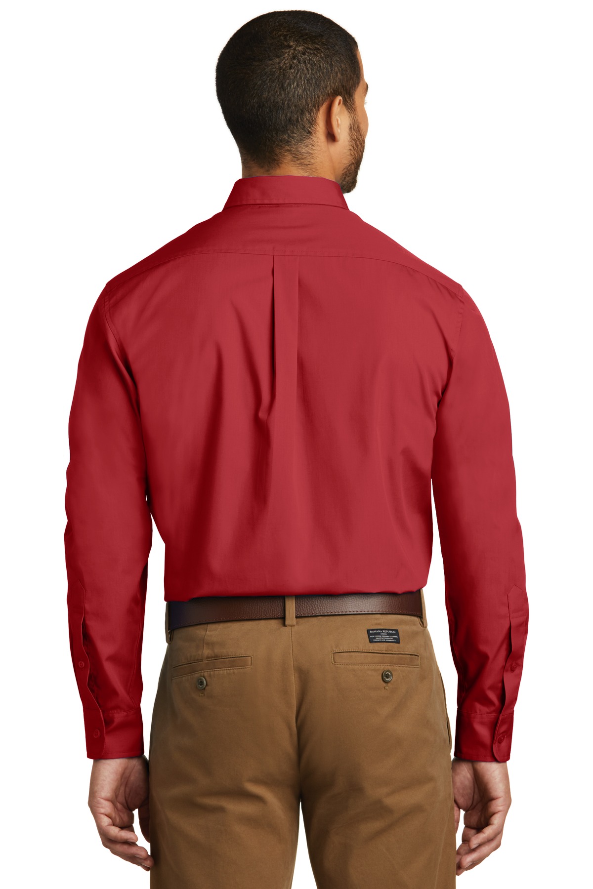 W100 Port Authority Long Sleeve Carefree Poplin Shirt - Back Image