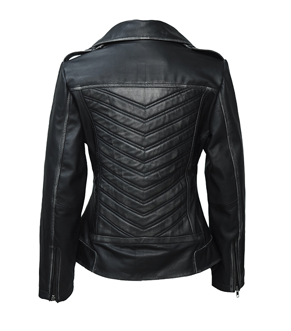 Women'sLong Sleeve Zip Back Faux Leather Biker Jacket