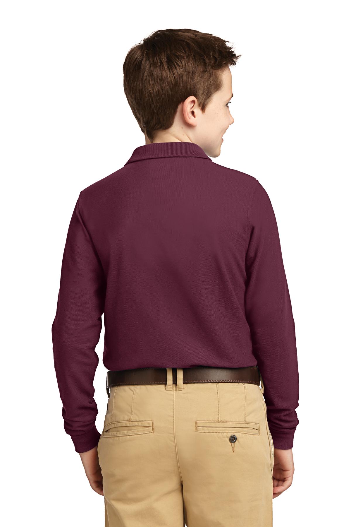 Y500LS Port Authority Youth Long Sleeve Silk Touch Polo. - Back Image