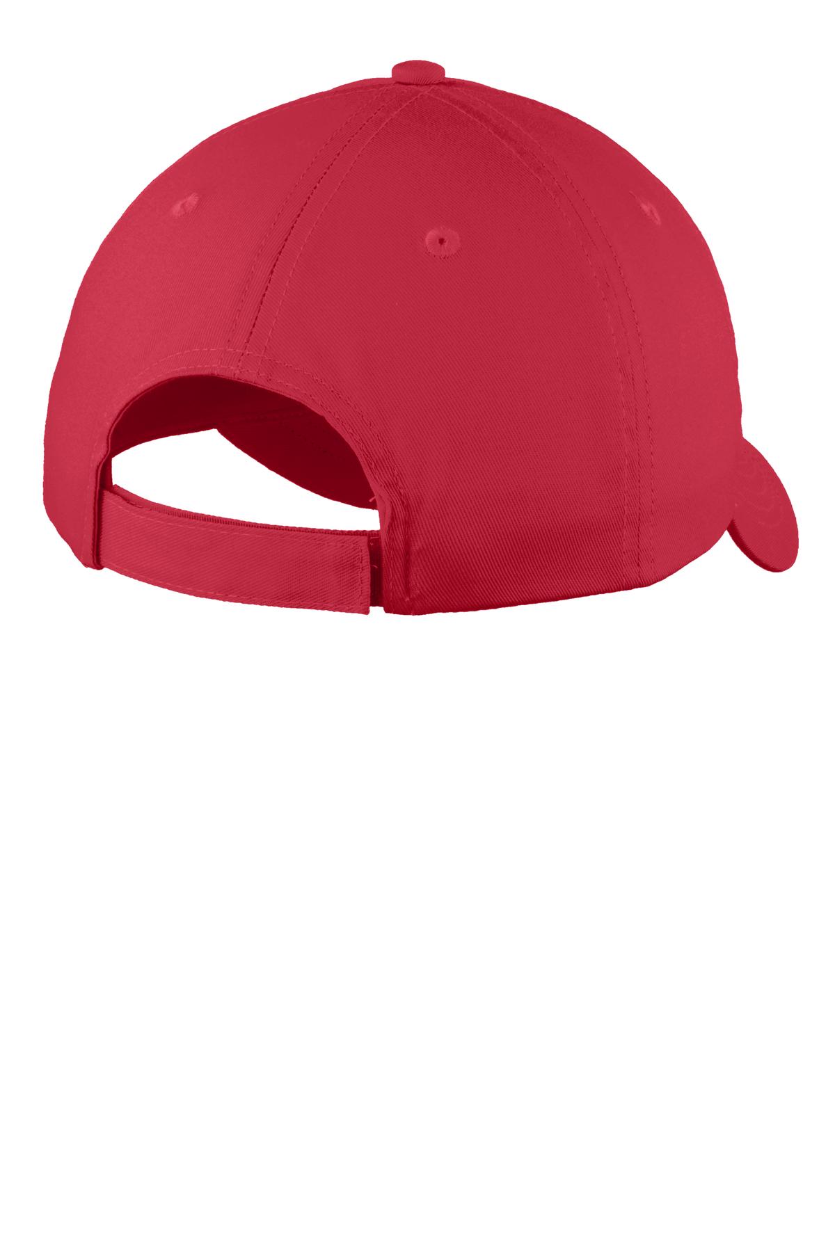 YC914 Port & Company Youth Six-Panel Unstructured Twill Cap. - Back Image