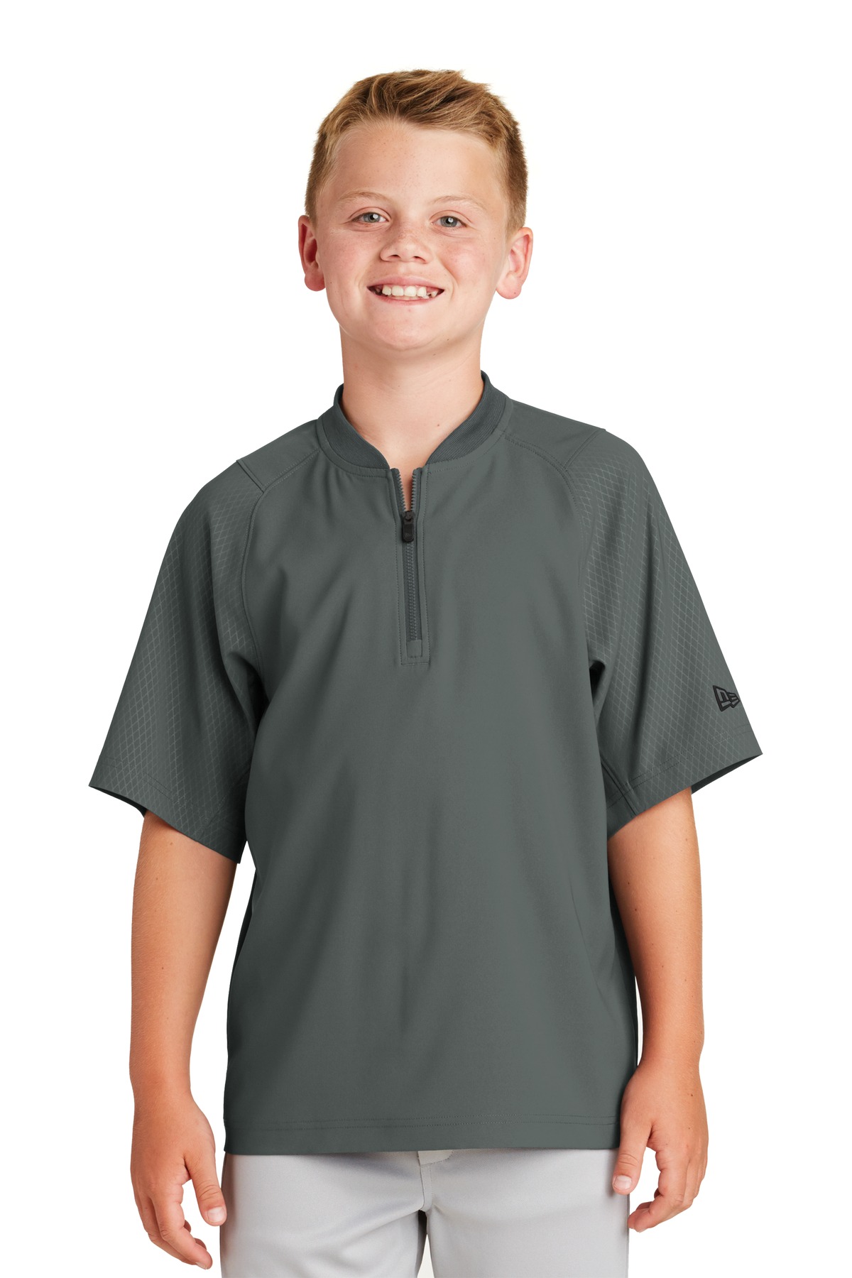 YNEA600 New Era Youth Cage Short Sleeve 1/4-Zip Jacket. YNEA600 New Era Youth Cage Short Sleeve 1/4-Zip Jacket.