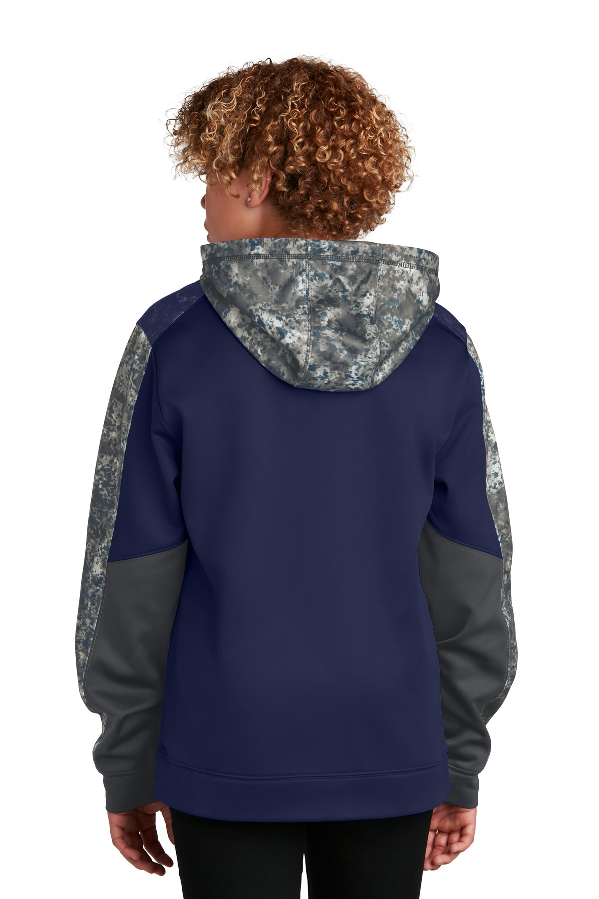 YST231 Sport-Tek Youth Sport-Wick Mineral Freeze Fleece Colorblock Hooded Pullover. - Back Image
