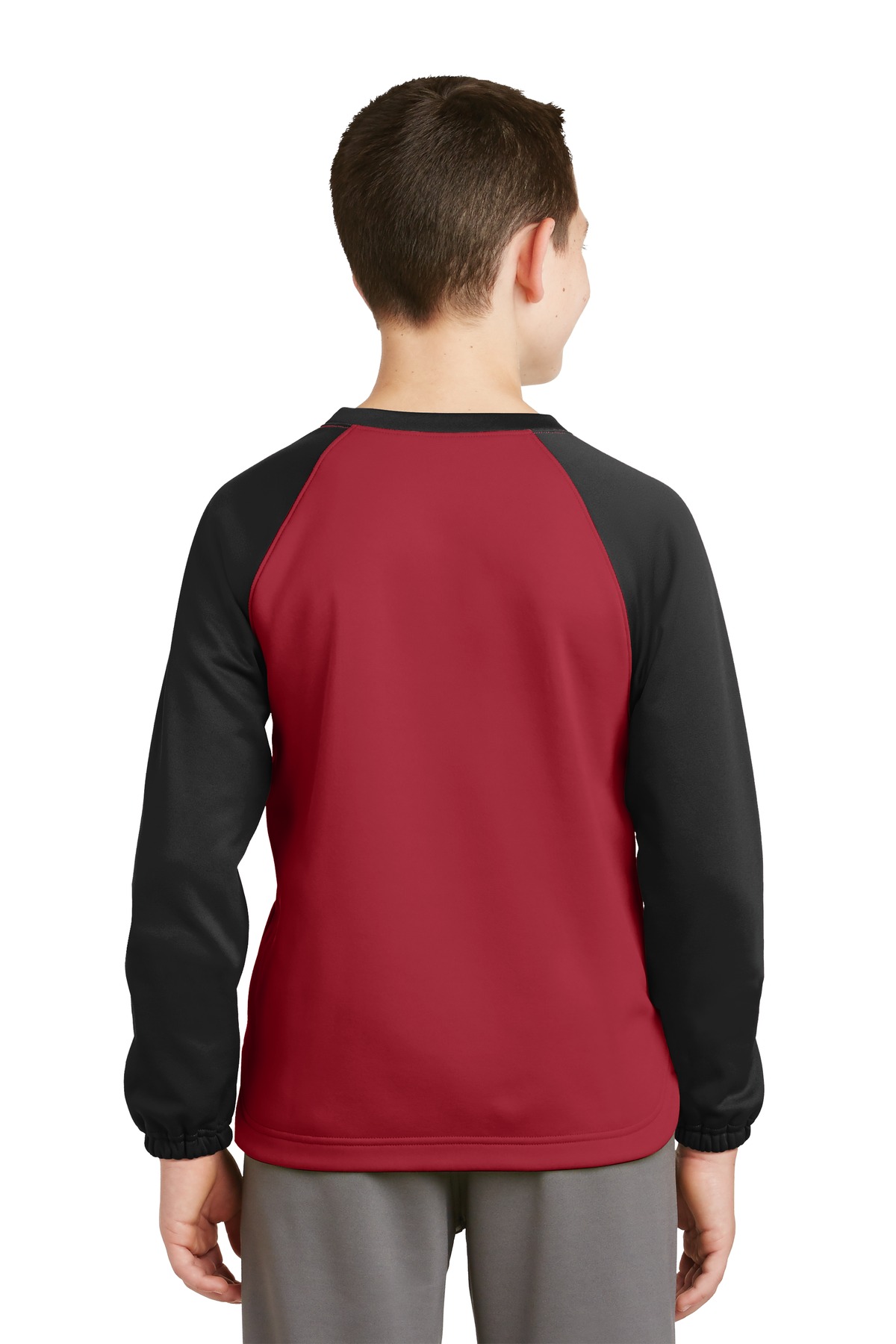 Sport-Tek Screen Print YST242 Youth Sport-Wick Raglan Colorblock Fleece Crewneck - Back Image