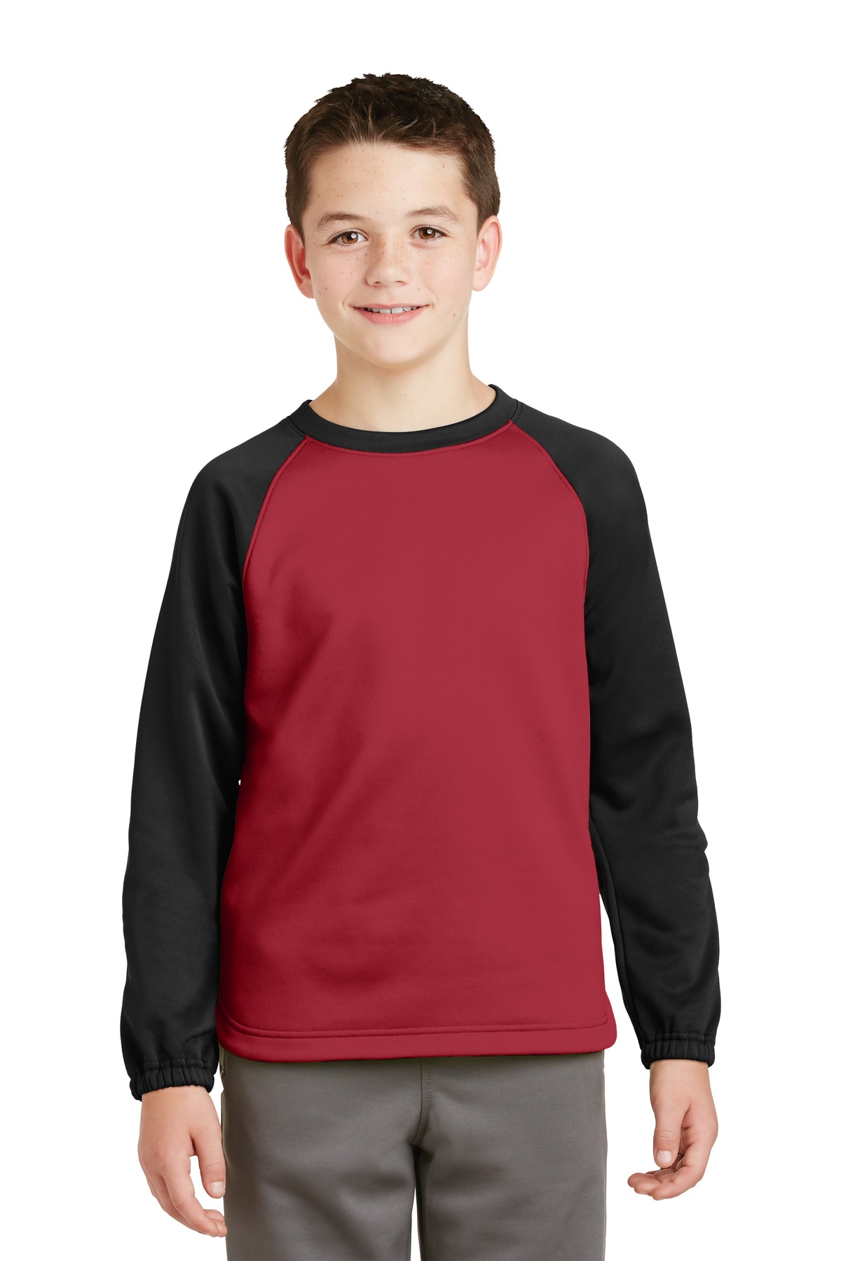 Sport-Tek Screen Print YST242 Youth Sport-Wick Raglan Colorblock Fleece Crewneck