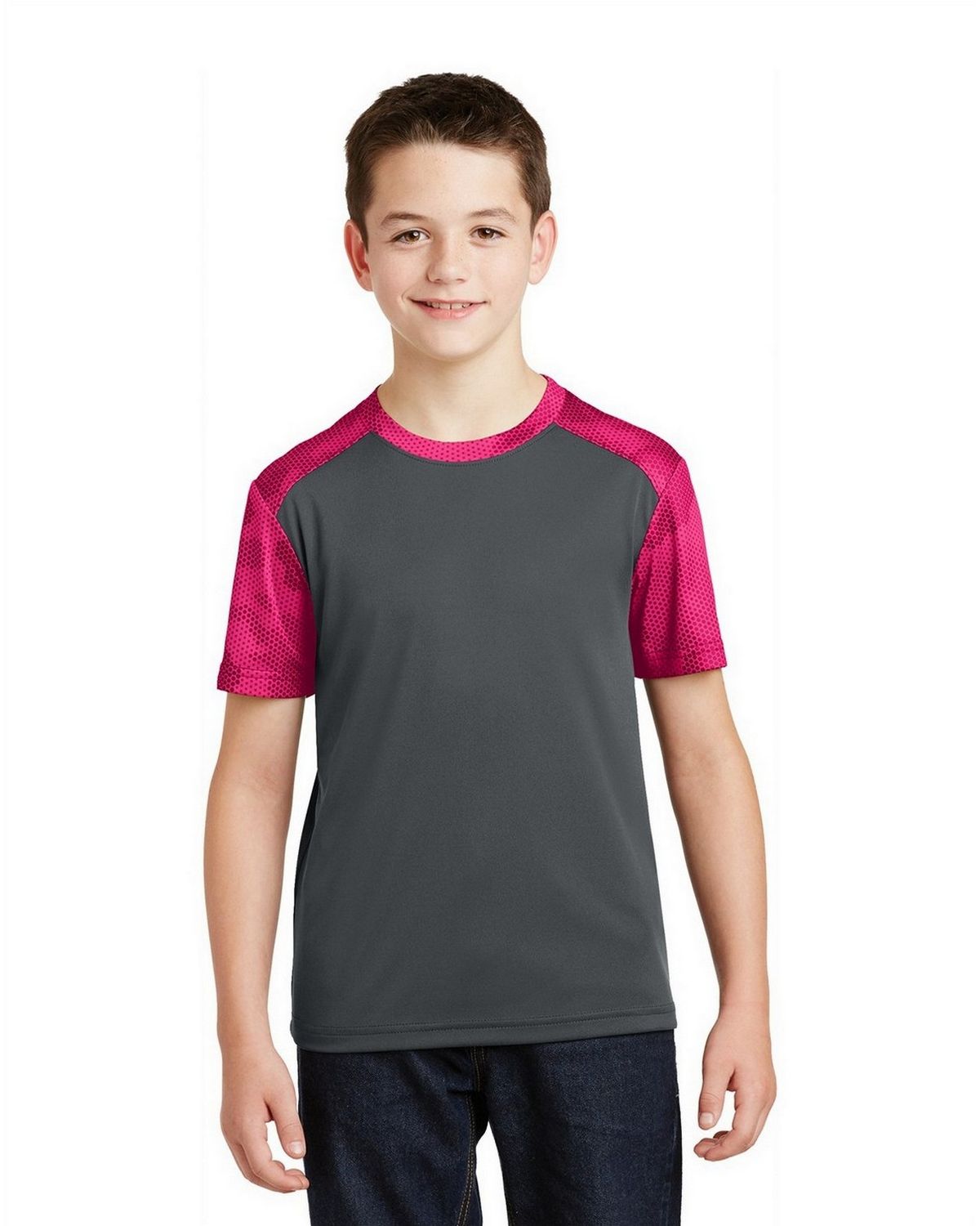 YST371 Sport-Tek Youth CamoHex Colorblock Tee.