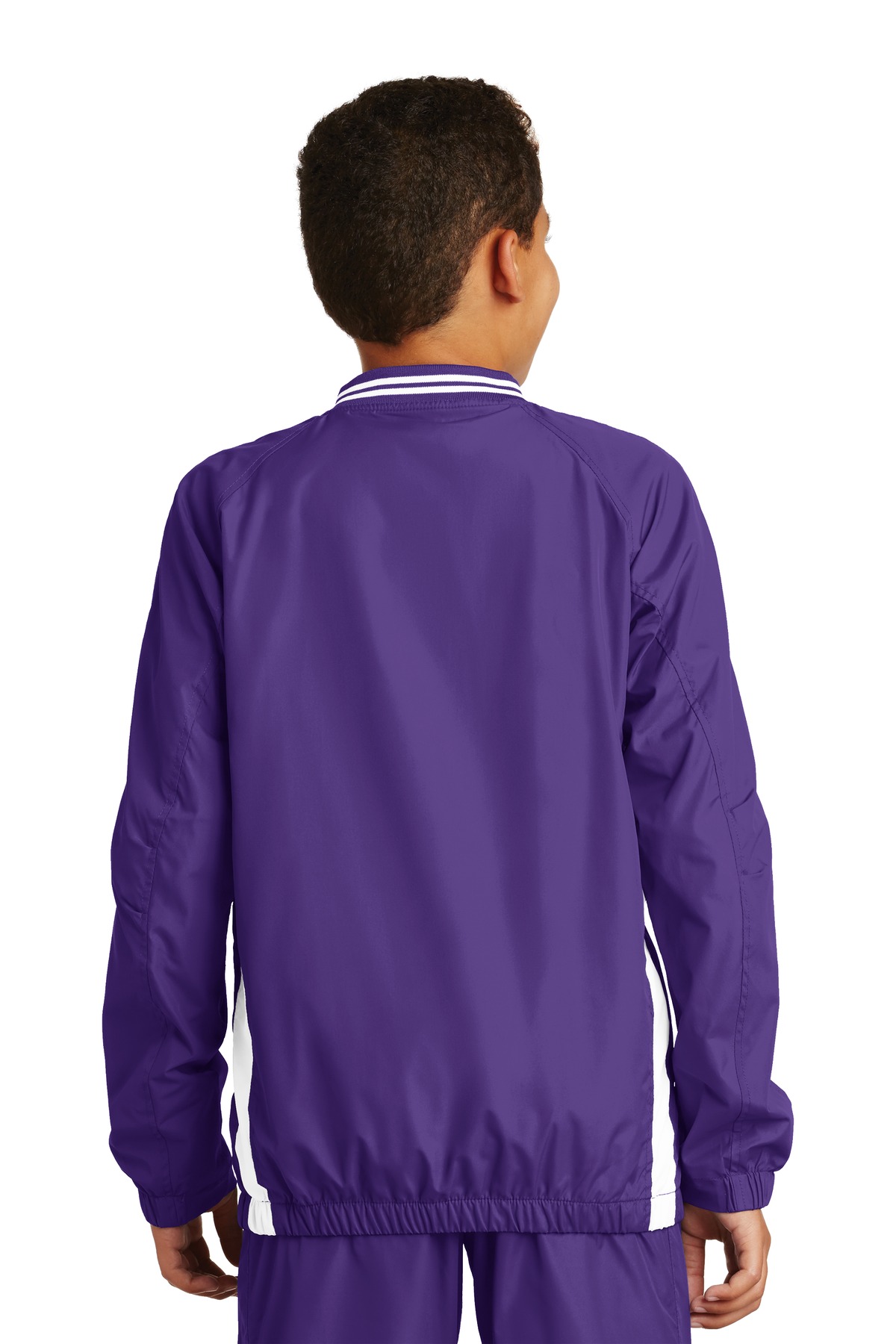 YST62 Sport-Tek Youth Tipped V-Neck Raglan Wind Shirt. - Back Image